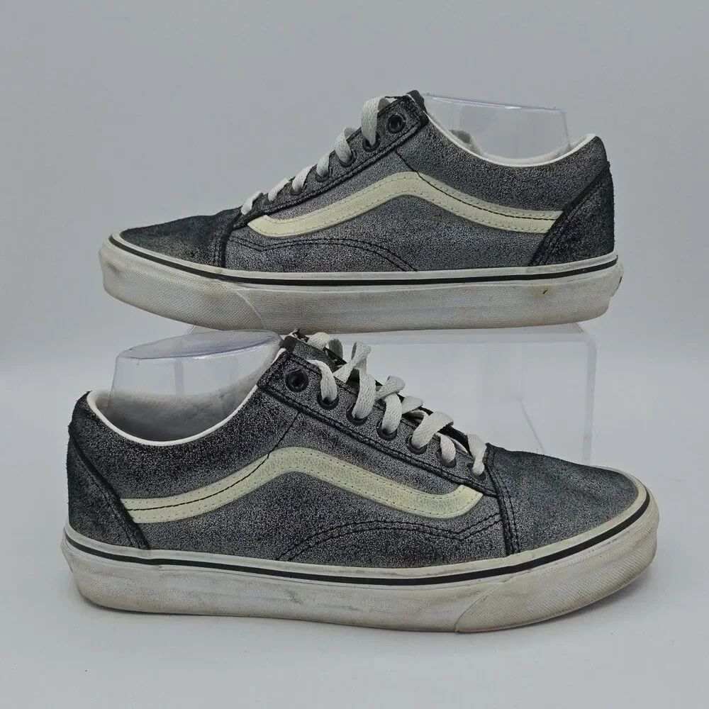 Vans Low Top Sneakers Skateboard Shoes Gray Shimmer Glitter Womens 9 or Mens 7.5
